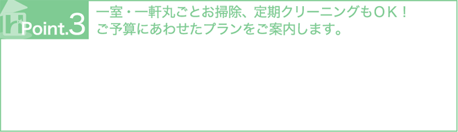 ポイント３　一室・一軒丸ごとお掃除、定期クリーニングもＯＫ！